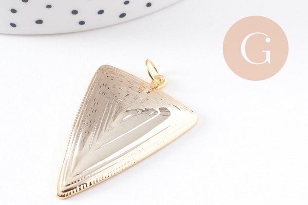 Pendentif géométrique texturé laiton doré 16K,pendentif doré pour création bijoux DIY, x1 (G8930)