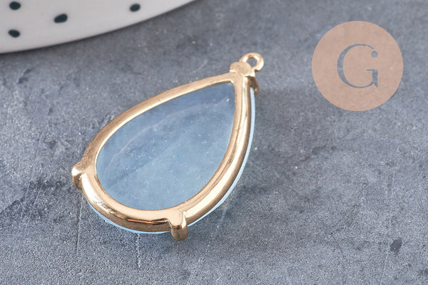 Pendentif goutte agate bleu clair support doré, pendentif pierre,agate naturelle, agate bleue,création bijoux, pierre naturelle, 32mm, x1 G3058