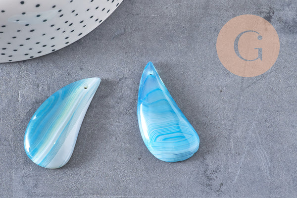 Pendentif goutte agate bleue, pierre naturelle, pendentif bleu,agate naturelle,42mm, x1 G3885