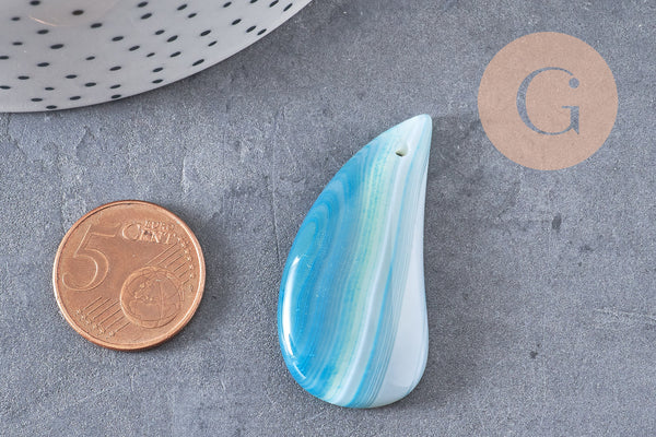 Pendentif goutte agate bleue, pierre naturelle, pendentif bleu,agate naturelle,42mm, x1 G3885