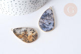 Pendentif goutte agate mousse doré 45mm, pendentif pierre agate mousse naturel, x1 G7939