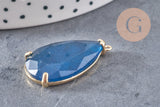 Pendentif goutte agate naturelle bleu laiton doré 32mm, x1 (G2040)