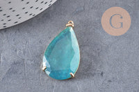 Pendentif goutte agate naturelle bleue support doré 32mm, x1 (G2435)
