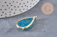 Pendentif goutte agate naturelle bleue support doré 32mm, x1 (G2435)