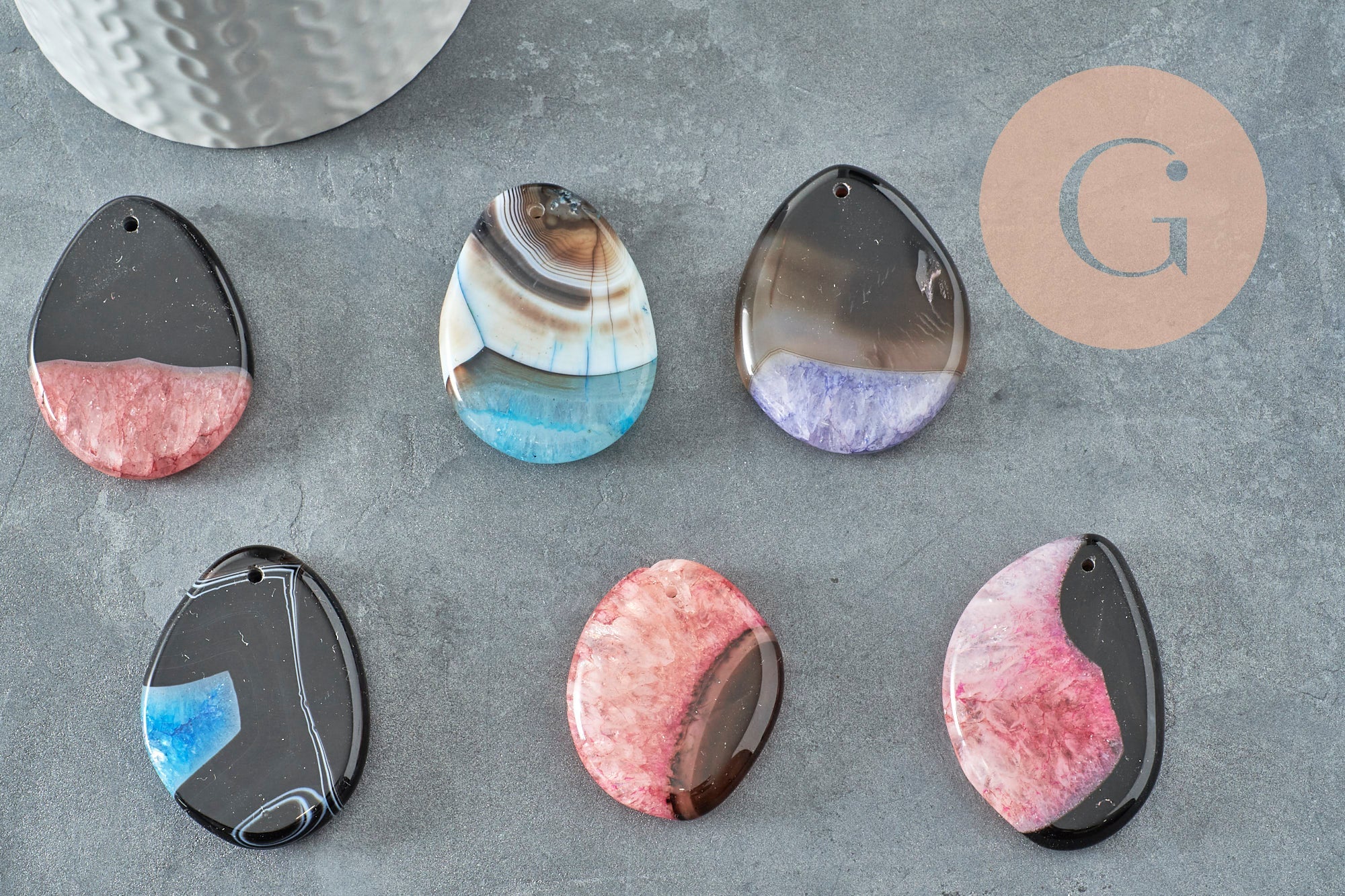 Pendentif goutte agate rayée bicolore,Pendentif bijoux,pendentif pierre,pierre naturelle,agate naturelle,création ,43-47mm, x1 G4377