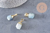 Pendentif goutte aigue-marine facetté laiton doré 19-21mm, bijou pierre, x1 (G5036)