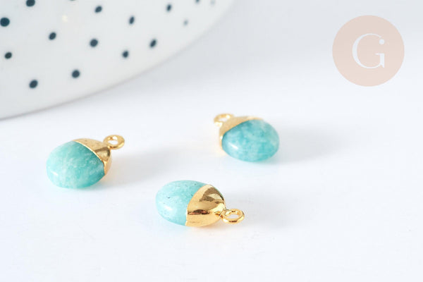 Pendentif goutte amazonite naturelle argent 925 doré 18K 20mm, x1 (G7720)