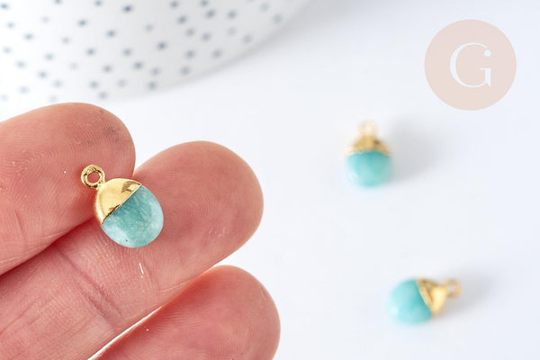 Pendentif goutte amazonite naturelle argent 925 doré 18K 20mm, x1 (G7720)