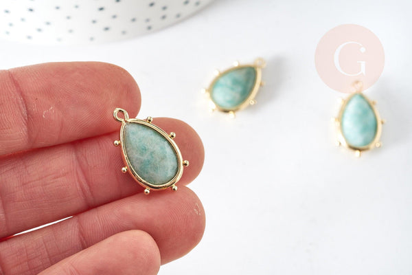 Pendentif goutte amazonite naturelle laiton doré 22.5mm,pendentif bijou pierre naturelle, x1, G8364