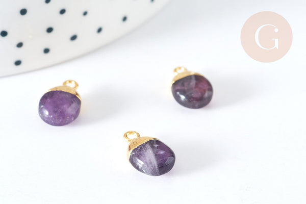 Pendentif goutte améthyste naturelle argent 925 doré 18K 20mm, x1 (G7721)