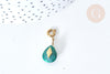 Pendentif goutte amulette imitation malachite acier inoxydable doré 21mm, pendentif pierre naturelle, x1 (G7628)