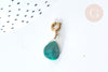 Pendentif goutte amulette imitation malachite acier inoxydable doré 21mm, pendentif pierre naturelle, x1 (G7628)