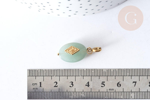 Pendentif goutte amulette losange aventurine naturelle acier inoxydable doré 29mm, x1 (G7626)