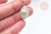 Pendentif goutte amulette soleil aventurine naturelle acier inoxydable doré 29mm, pendentif pierre naturelle, x1 (G7627)