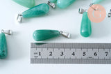 Pendentif goutte aventurine naturelle roulée acier inoxydable platine 28mm, x1 (G6171)