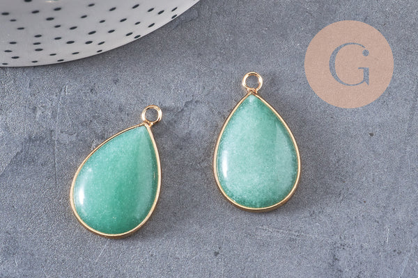 Pendentif goutte aventurine verte naturelle fer doré 31mm, x1 (G2333)