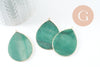 Pendentif goutte aventurine verte naturelle laiton doré 44mm, x1 (G9837)