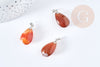 Pendentif goutte cornaline laiton platine 24mm, pendentif pierre argenté, bijou pendentif pierre naturelle, x1 (G8640)