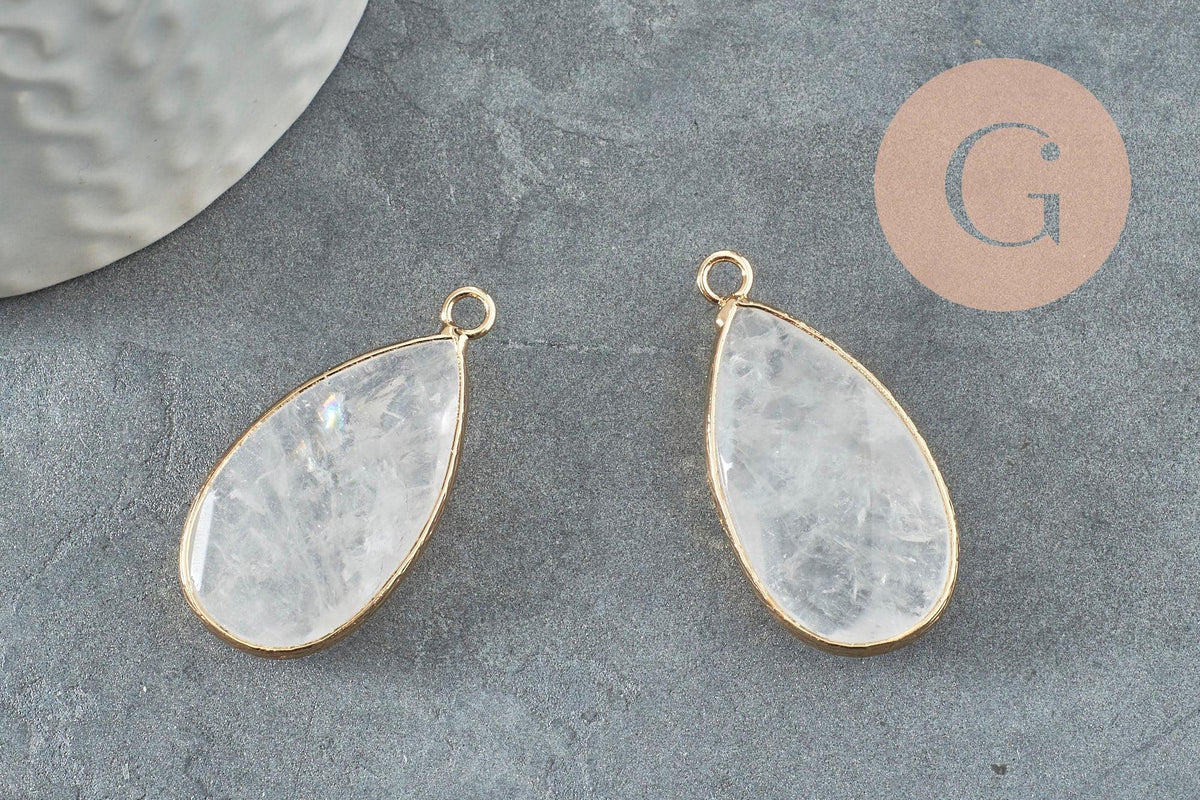 Pendentif goutte quartz ,Pendentif pour bijoux, pendentif pierre, cristal de roche naturel,33mm, x1 G0296