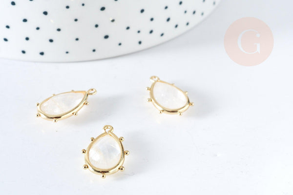 Pendentif goutte cristal de roche naturel laiton doré 22.5mm,pendentif bijou pierre naturelle, x1, G8365