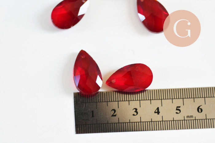 Pendentif goutte cristal facetté rouge 22mm,pendentif cristal, x1 (G6361)