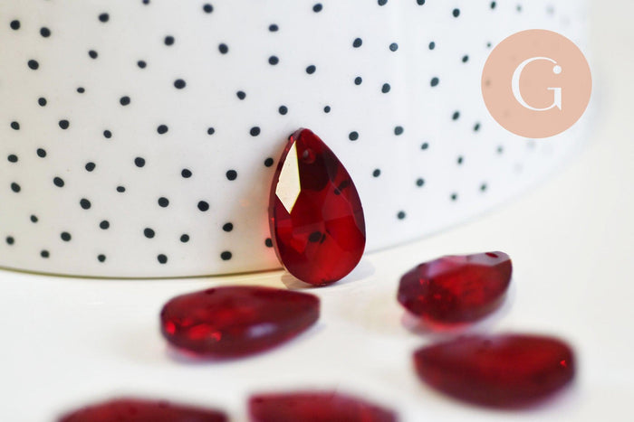 Pendentif goutte cristal facetté rouge 22mm,pendentif cristal, x1 (G6361)