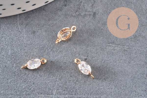 Pendentif goutte doré 24 carats zircon blanc 11x4mm, x5 (G3631)