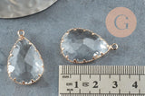 Pendentif goutte doré cristal transparent à facettes 29mm, pendentif création bijoux x1 G9519
