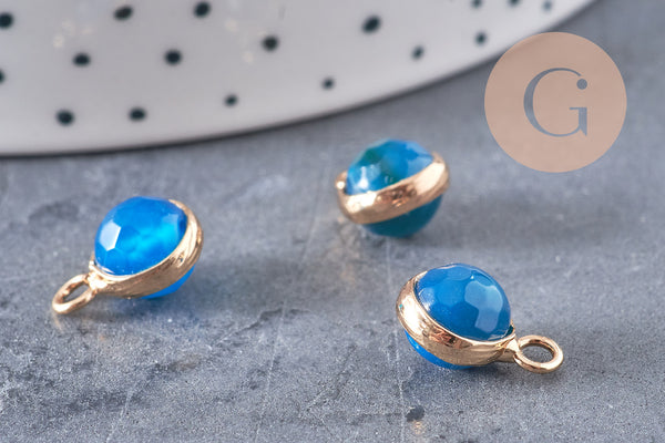 Pendentif goutte jade bleu doré facettes,bijou pierre,pendentif pierre, jade bleu naturel,pendentif jade,13-16mm, x 2,G2739