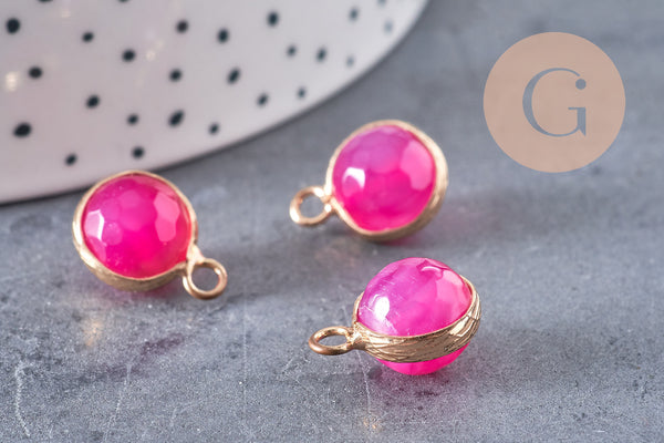 Pendentif goutte jade rose doré facettes, pendentif pierre,jade naturel,pendentif jade,14mm, x2 G3064