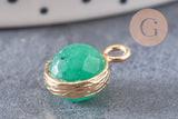 Pendentif goutte jade vert doré facettes,pendentif pierre jade vert naturel,14mm,x2 (G1614)