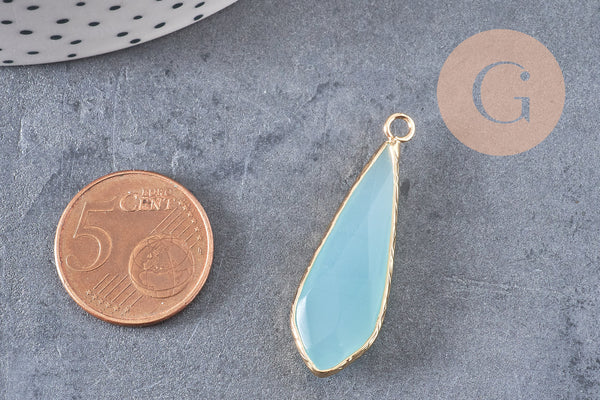 Pendentif goutte jade vert turquoise doré, pendentif pierre,jade naturel, jade vert,36mm, x1 G2724