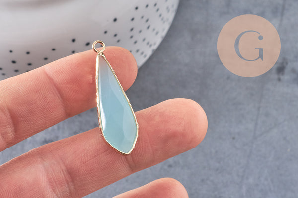 Pendentif goutte jade vert turquoise doré, pendentif pierre,jade naturel, jade vert,36mm, x1 G2724