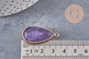 Pendentif goutte jade violet clair ou foncé doré, pendentif jade, pendentif pierre,jade naturel, jade teinté bleu,33mm, x1 G0963
