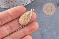 Pendentif goutte jaspe paysage naturel laiton doré 33mm, x1 (G5164)