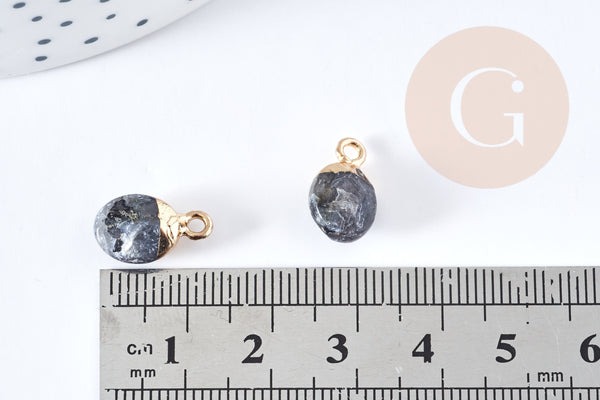 Pendentif goutte labradorite noire naturelle fer doré 14-15mm, x1 (G8697)