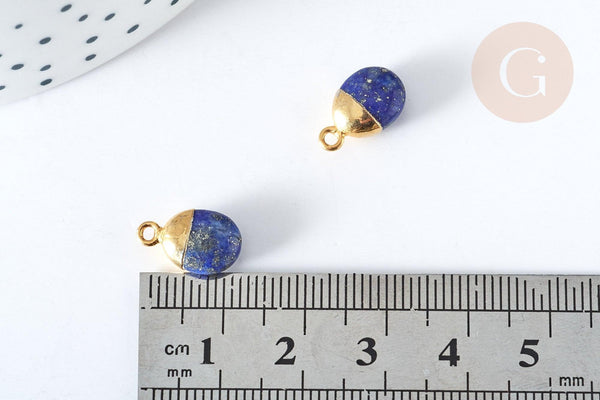 Pendentif goutte lapis lazulis naturel argent 925 doré 18K 20mm, x1 (G7722)
