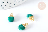 Pendentif goutte malachite naturelle argent 925 doré 18K 20mm, x1 G7718