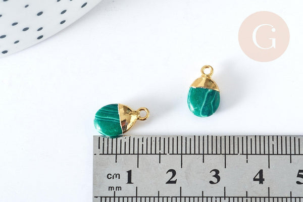 Pendentif goutte malachite naturelle argent 925 doré 18K 20mm, x1 G7718