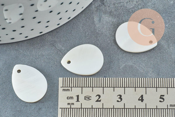 Pendentif goutte nacre blanche naturelle 20mm, x10 (G5134)