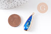 Pendentif goutte nacre naturelle bleue doré,nacre bleu ,bijou nacre,coquillage bleu, x1 (G3098)