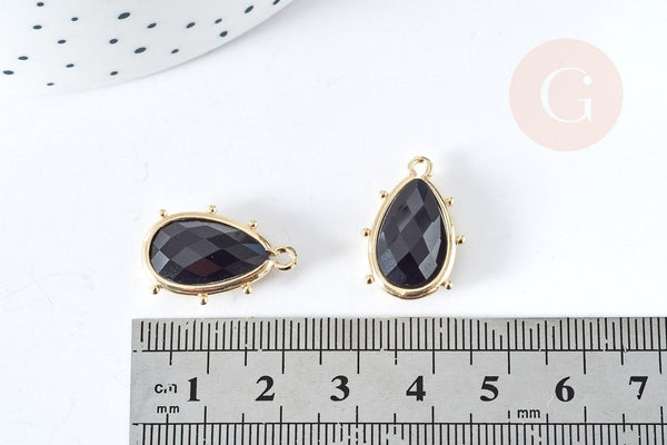 Pendentif goutte obsidienne naturelle laiton doré 22.5mm,pendentif bijou pierre naturelle, x1, G8367