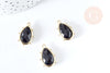 Pendentif goutte obsidienne naturelle laiton doré 22.5mm,pendentif bijou pierre naturelle, x1, G8367