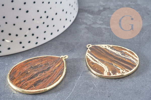 Pendentif goutte œil de tigre naturel 41mm, x1 (G6280)