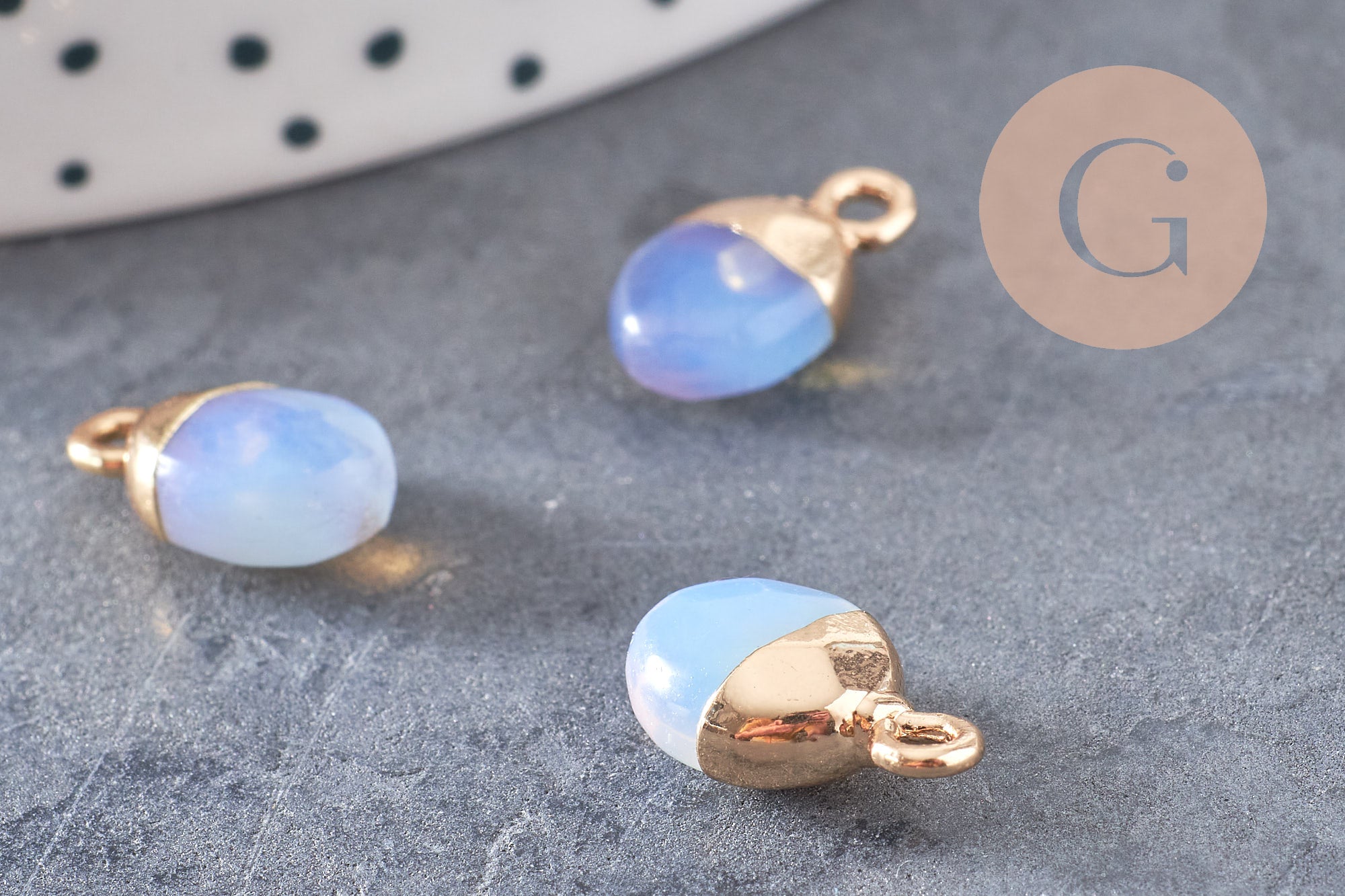 Pendentif goutte opalite fer doré 14mm, x2 (G0052)