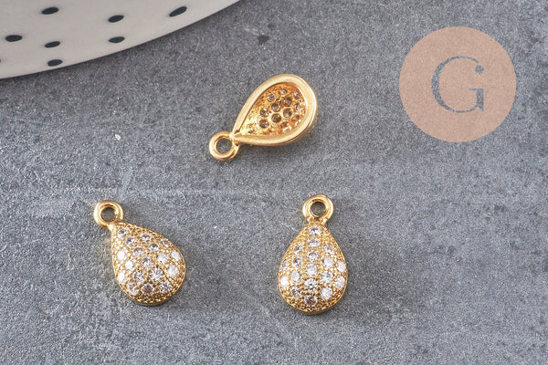 Pendentif goutte or cristal zircon, pendentif doré cristal, bijou doré,10.5mm, x1 (G2740)