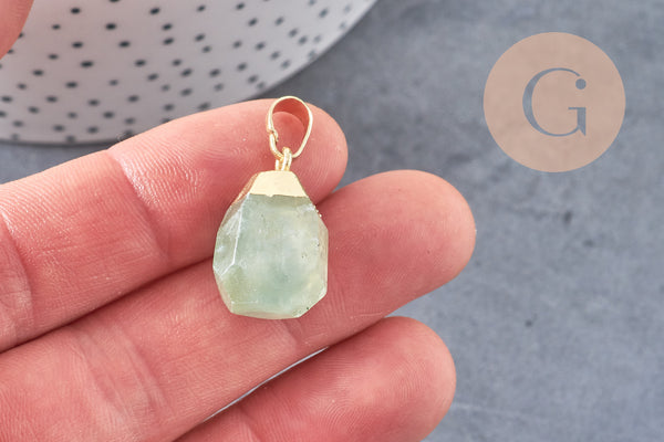 Pendentif goutte préhnite facetté doré, bijou pierre,pendentif pierre, préhnite naturelle, bijoux pierre,19-21mm, x1 G5037