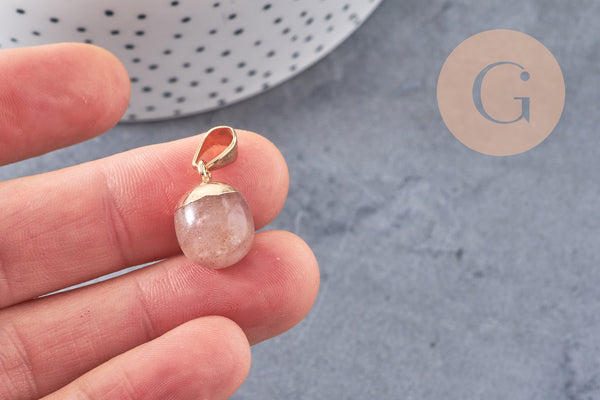 Pendentif goutte quartz fraise, Pendentif bijoux pierre naturelle quartz naturel,17-19mm x1 G3611