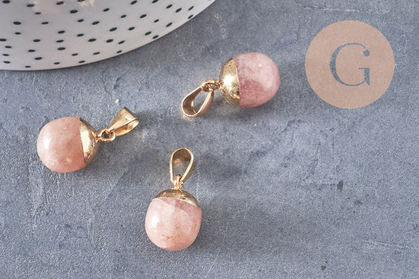 Pendentif goutte quartz fraise, Pendentif bijoux pierre naturelle quartz naturel,17-19mm x1 G3611