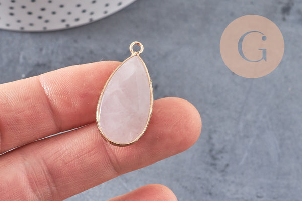 Pendentif goutte quartz rose,Pendentif pour bijoux, pendentif pierre, pierre naturelle, pendentif rose,quartz rose naturel,33mm, x1 G3620